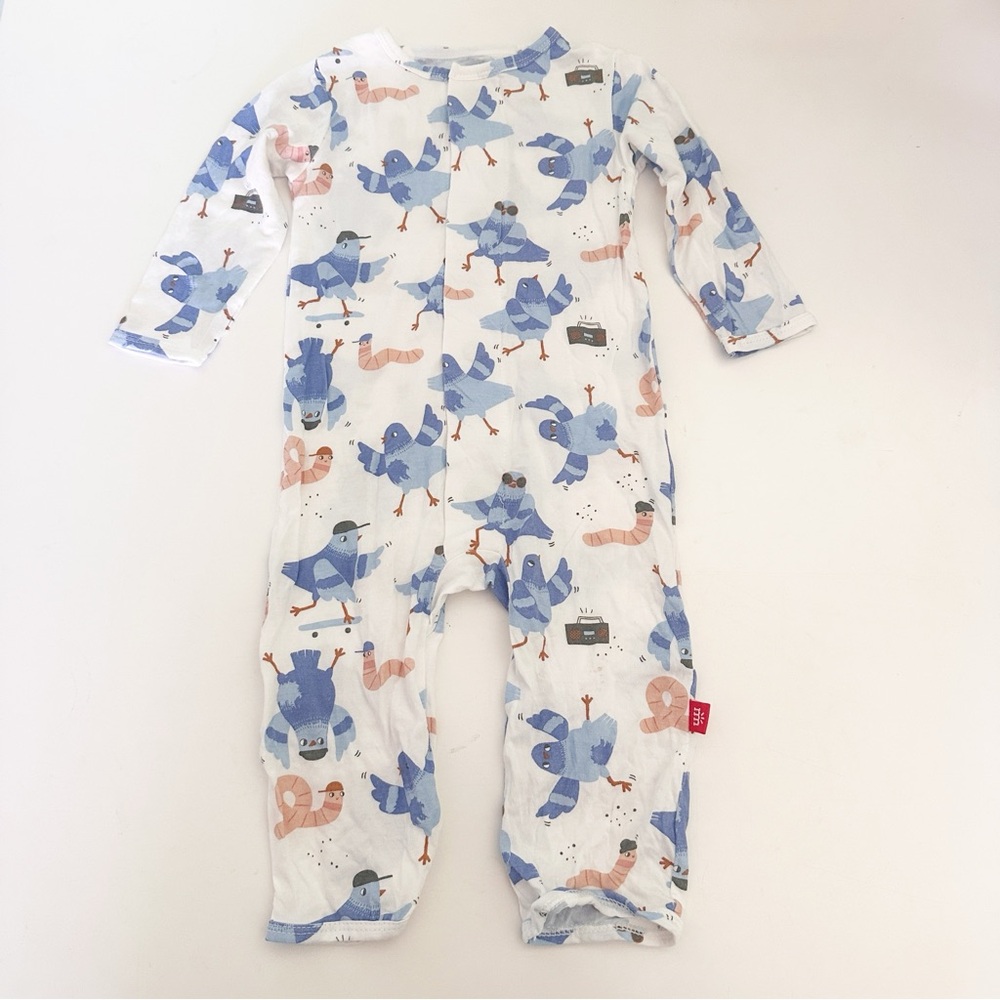 Magnetic Me White Baby Pajamas with Blue and Pink Bird Print